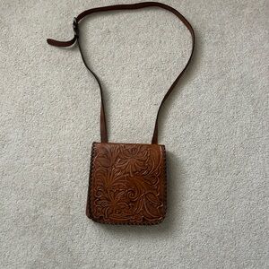 Brown Embossed Leather Crossbody Bag